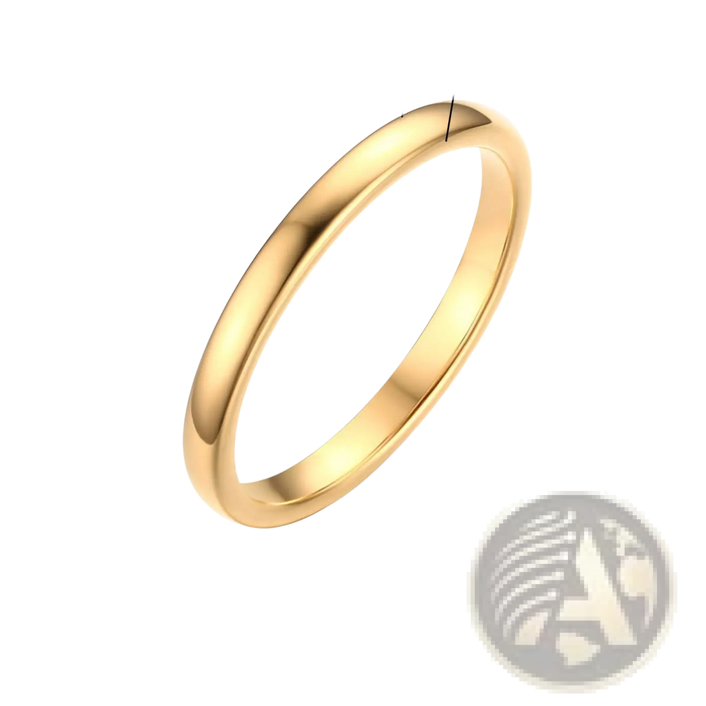 A polished gold tungsten steel couple wedding band featuring a sleek 2mm-wide gold-plated tungsten carbide design