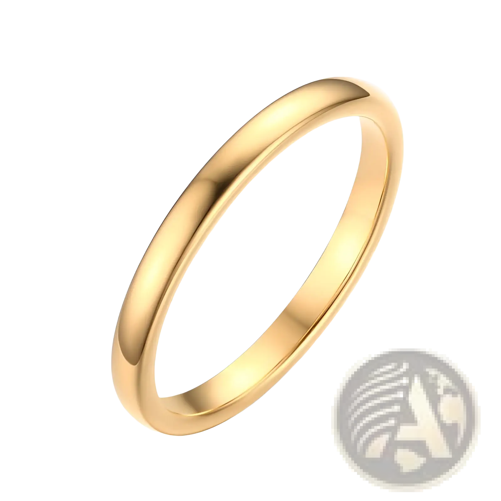 A sleek polished gold tungsten steel couple wedding band with a smooth minimalist design