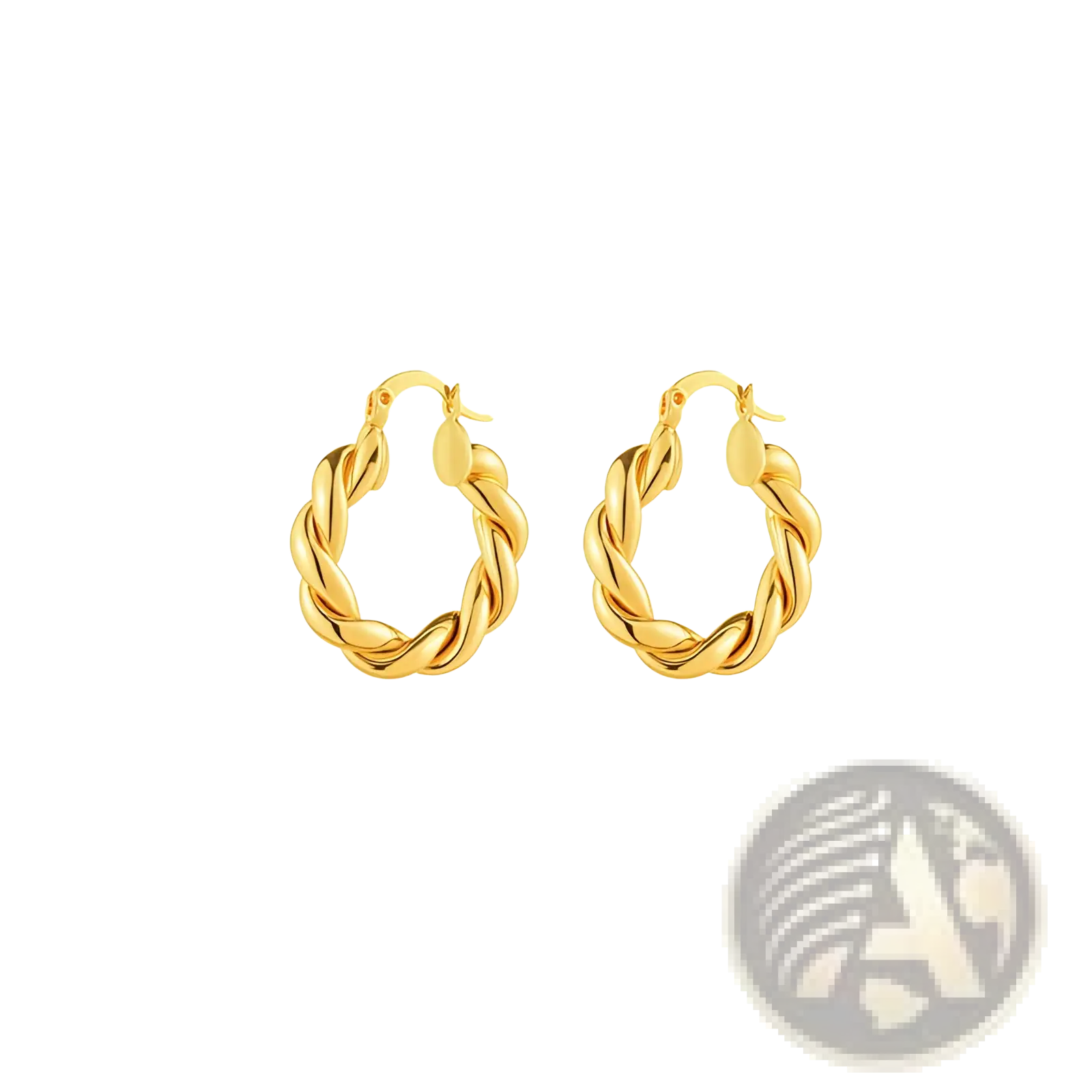 Polished gold twisted rope hoop earrings featuring a metallic finish and intricate twisted design