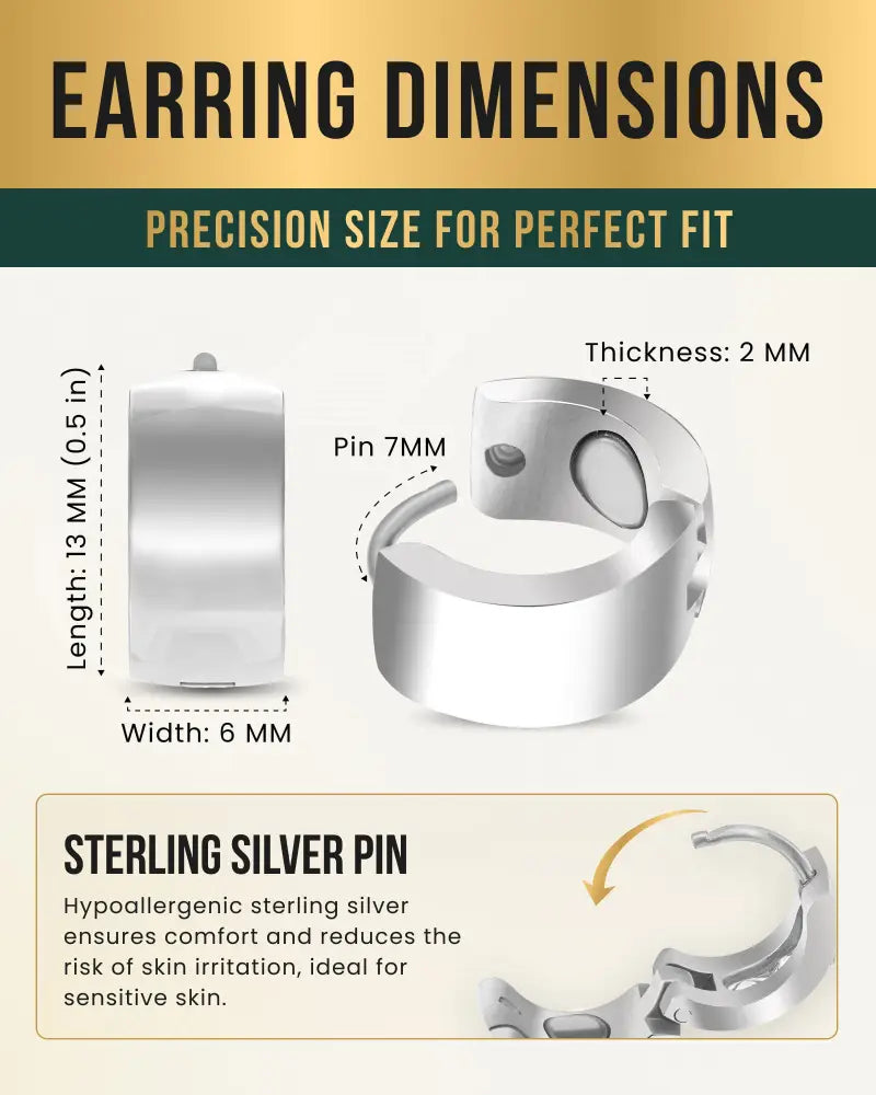 Polished silver magnetic neodymium therapy hoop earrings in sterling silver with a sleek finish and 13mm length