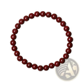 Polished red cinnabar spherical bead bracelet with uniformly sized 6mm glossy deep red beads and subtle speckled texture