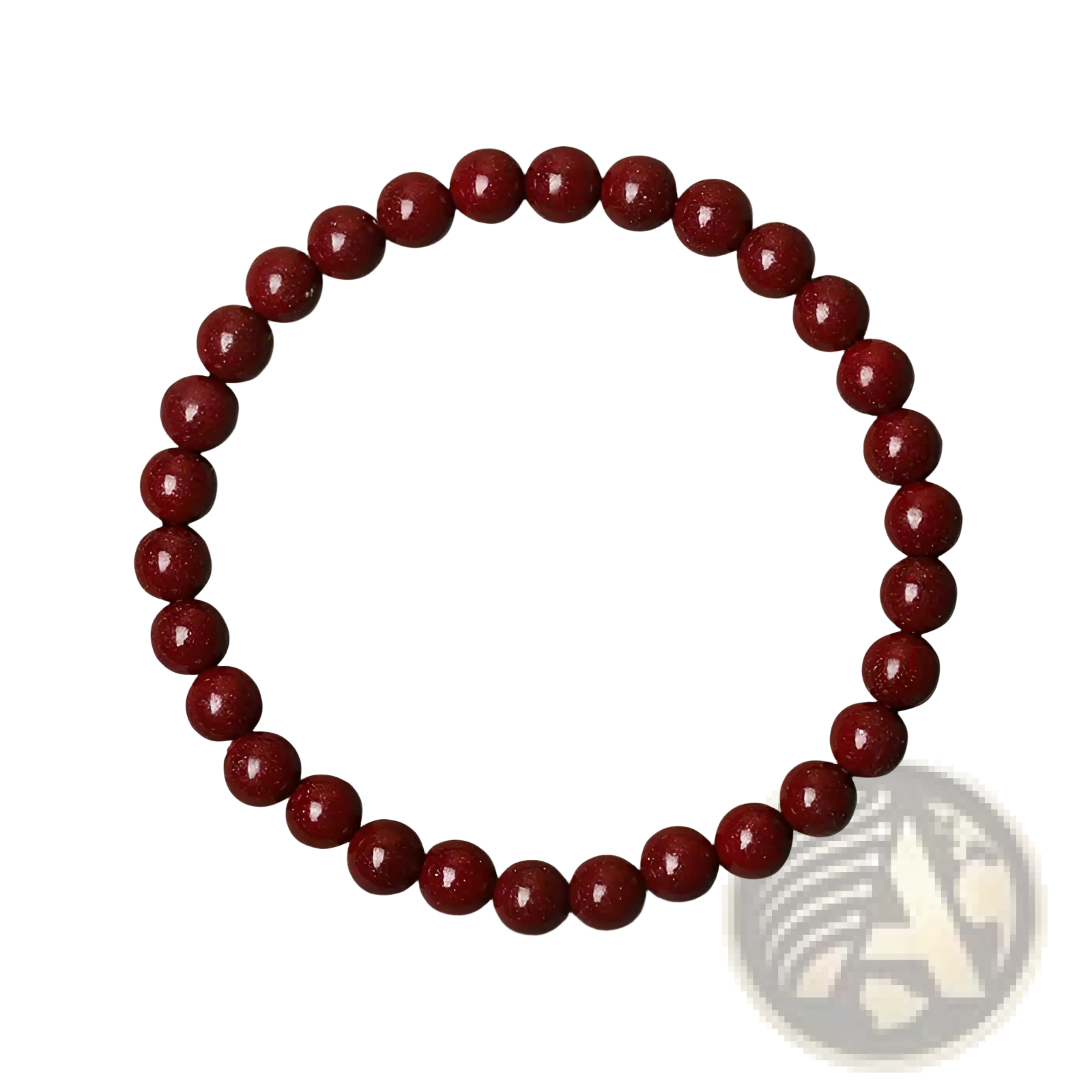 Polished red cinnabar spherical bead bracelet with uniformly sized 6mm glossy deep red beads and subtle speckled texture