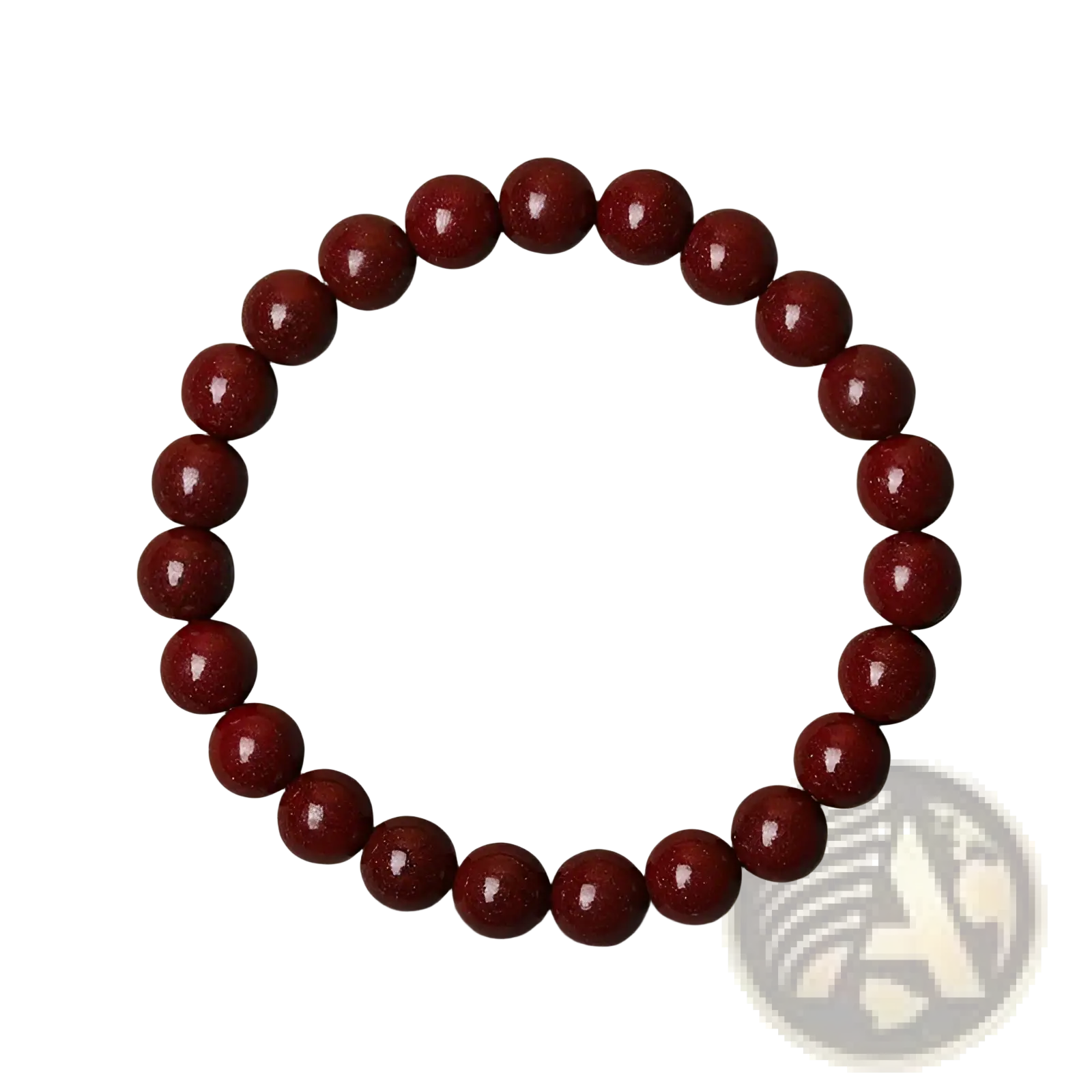 A polished red cinnabar spherical bead bracelet made of uniformly sized glossy deep red beads from raw ore