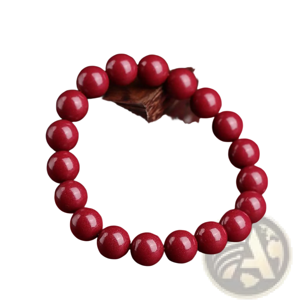 A vibrant red polished cinnabar spherical bead bracelet featuring glossy spherical beads for elegant wear