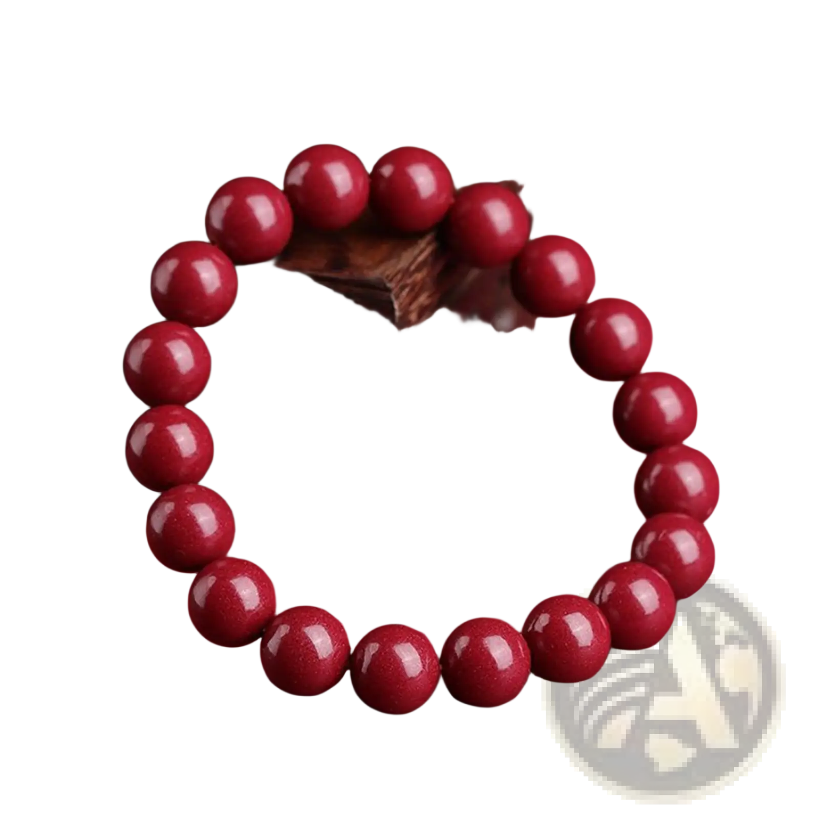 A vibrant red polished cinnabar spherical bead bracelet featuring glossy spherical beads for elegant wear