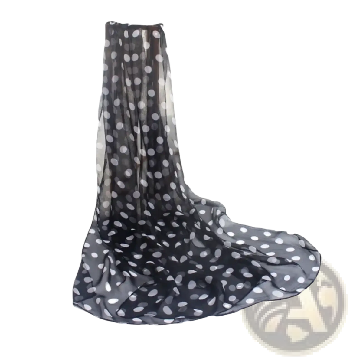 Black sheer silk head wrap scarf with white polka dots featuring a lightweight and elegant design
