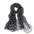 Polka dot silk head wrap scarf in black and white sheer lightweight fabric with a delicate polka dot pattern