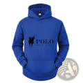 Royal blue Polo Sport logo hoodie fleece pullover with black embroidered polo player and text across the chest