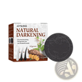 Black circular polygonum multiflorum hair repair shampoo bar with embossed floral design for hair darkening