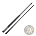 Black pool cue with silver textured grip and matte finish shaft made of fiberglass titanium composite, 58 inch length