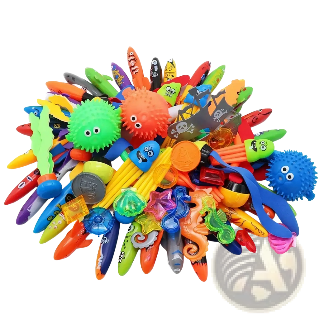 Pool dive toys training accessories set with colorful plastic fish sharks and spiky balls for water play