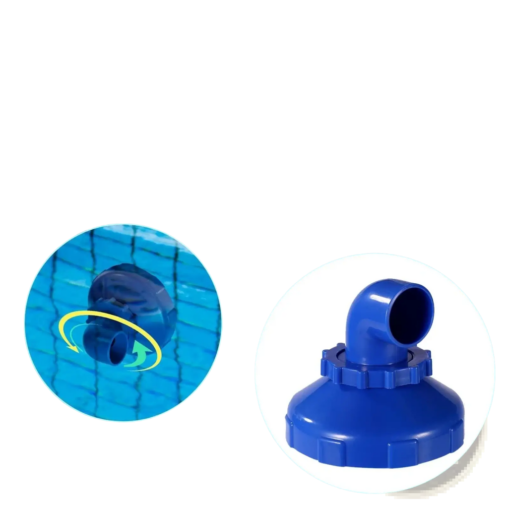 Blue plastic pool jet nozzle 360 rotating water flow adapter with angled pipe attachment for pool cleaning