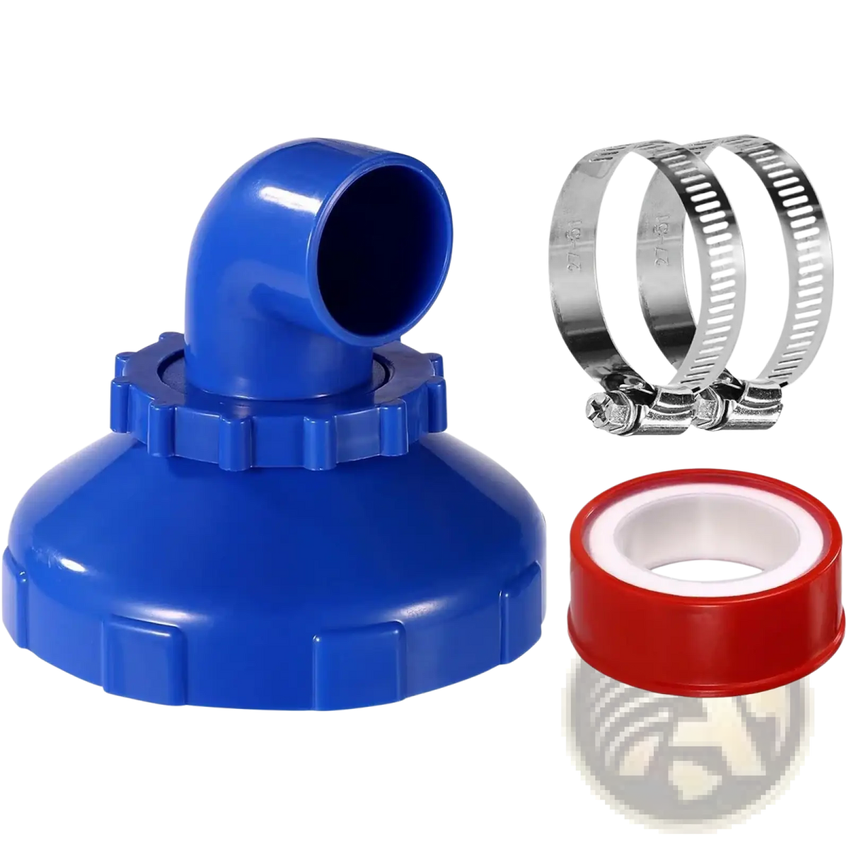 Blue plastic 90-degree elbow fitting with ribbed base and threaded collar for pool jet nozzle 360 rotating adapter