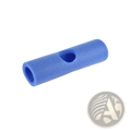 Blue foam pool noodle connector training aid float holder with smooth cylindrical body and single hole for blowing