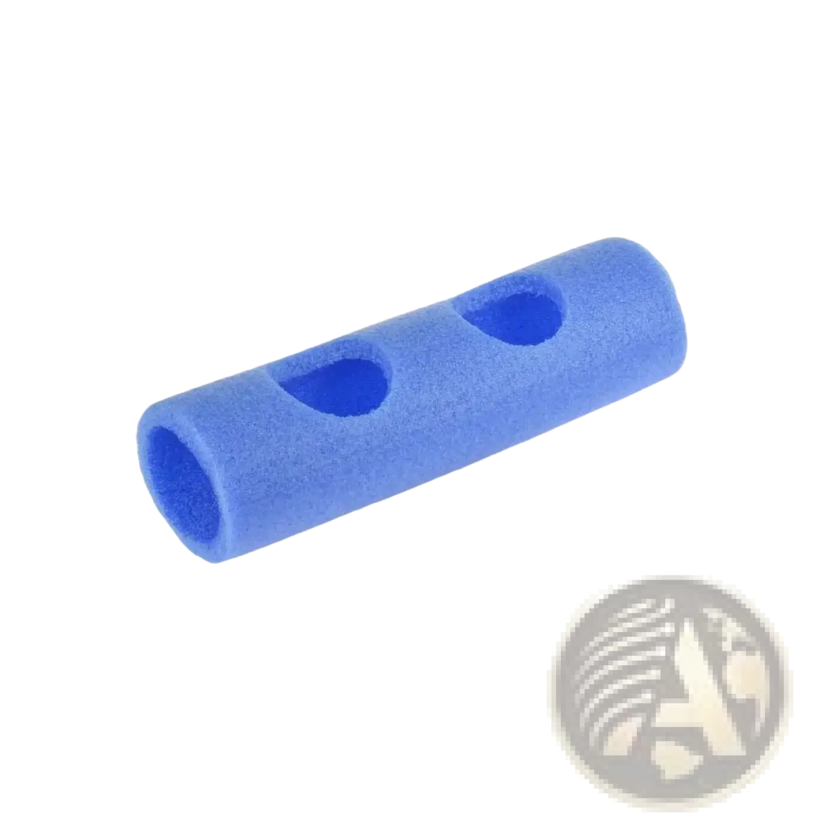 Blue foam pool noodle connector with three circular cutouts designed as a training aid float holder