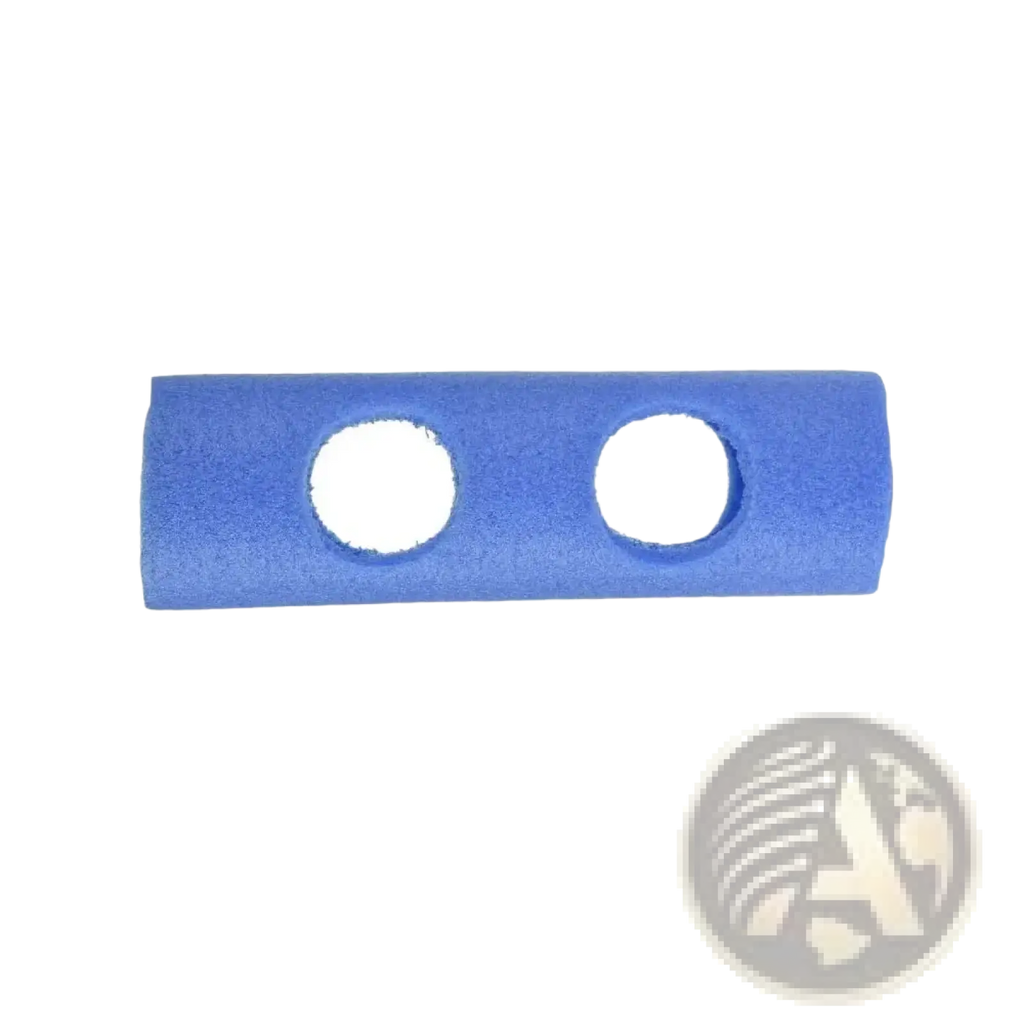 Blue foam grip pool noodle connector training aid float holder with two circular cutouts for secure attachment