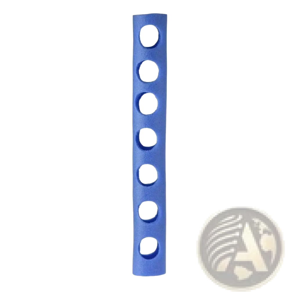 Blue plastic pool noodle connector with six circular holes designed as a training aid float holder