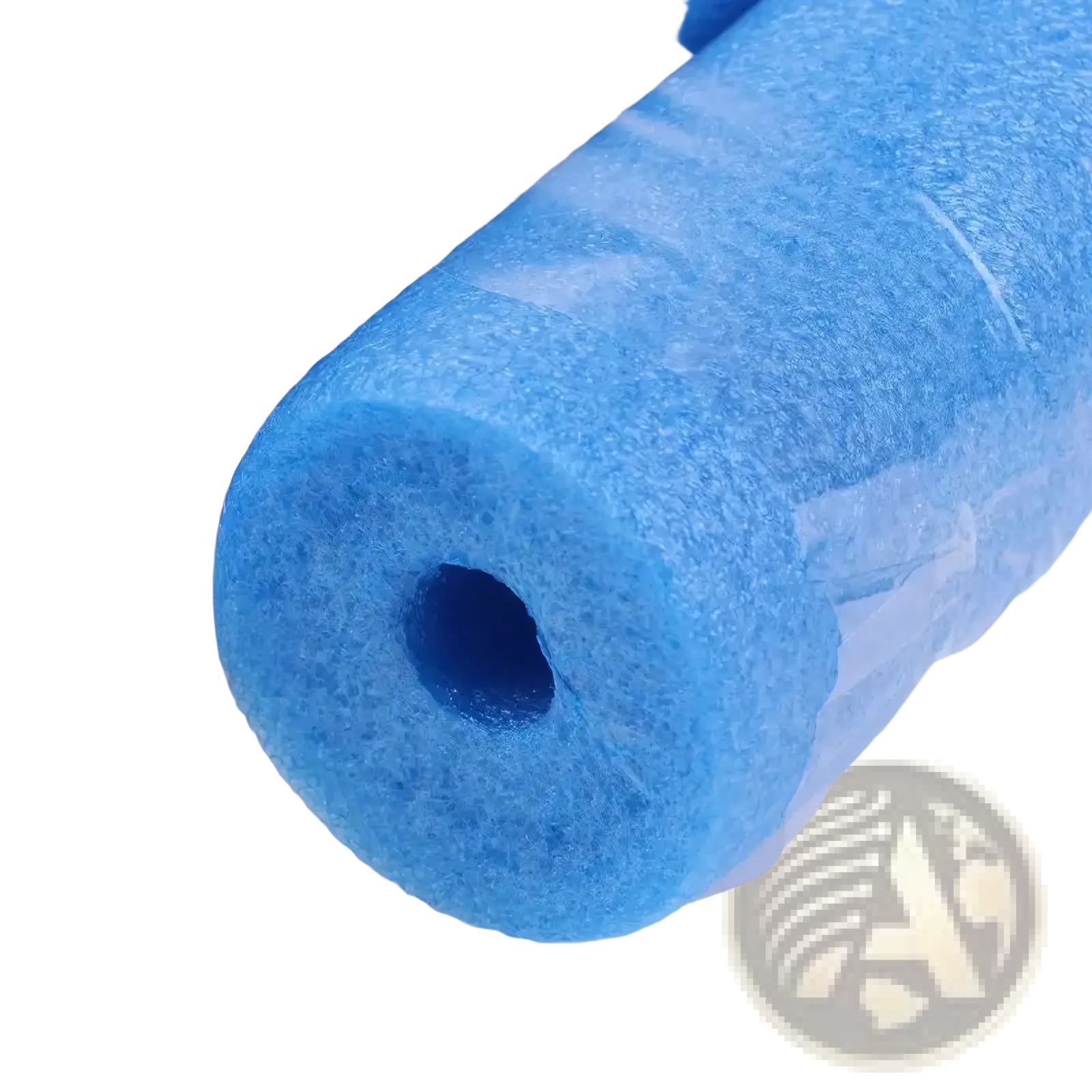 Blue foam pool noodle float aid with hollow center and textured surface for swimming kids safety and fun