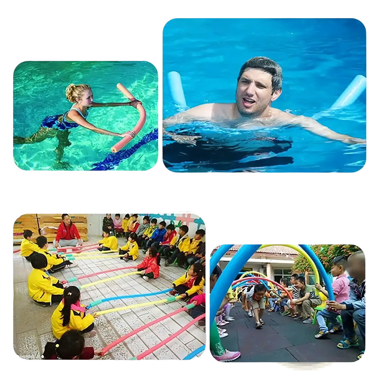 Pool noodle foam float aid in pink and blue foam designed for swimming kids to assist with water safety and fun