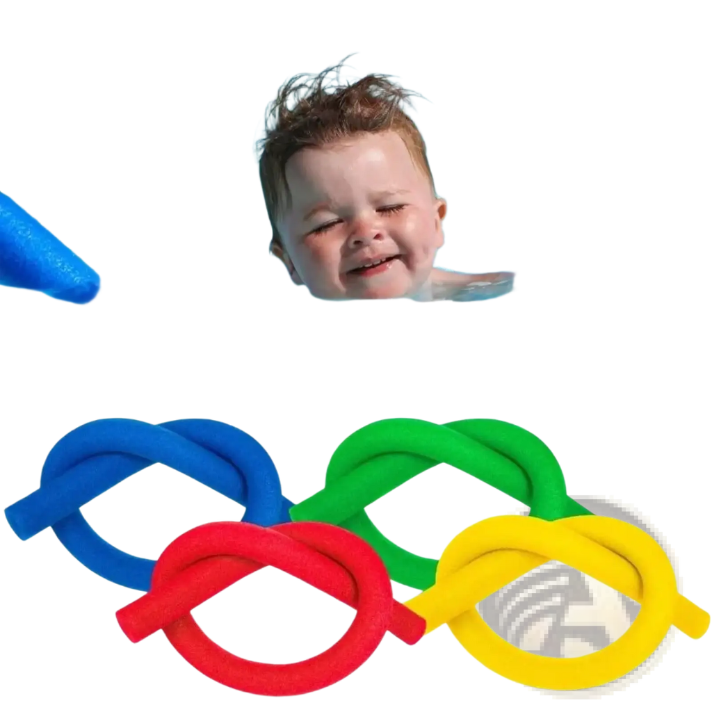 Brightly colored pool noodle foam floating aid buoyancy sticks in blue green red and yellow for swimming support