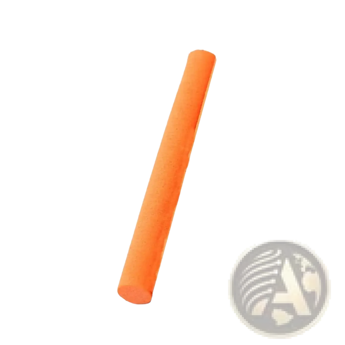 A bright orange cylindrical pool noodle foam floating aid buoyancy stick with a smooth slightly textured surface