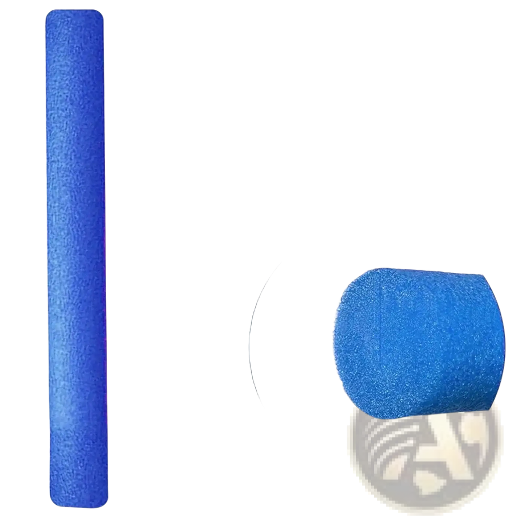 A vibrant blue textured foam pool noodle measuring 150cm by 6.5cm used as a floating aid buoyancy stick