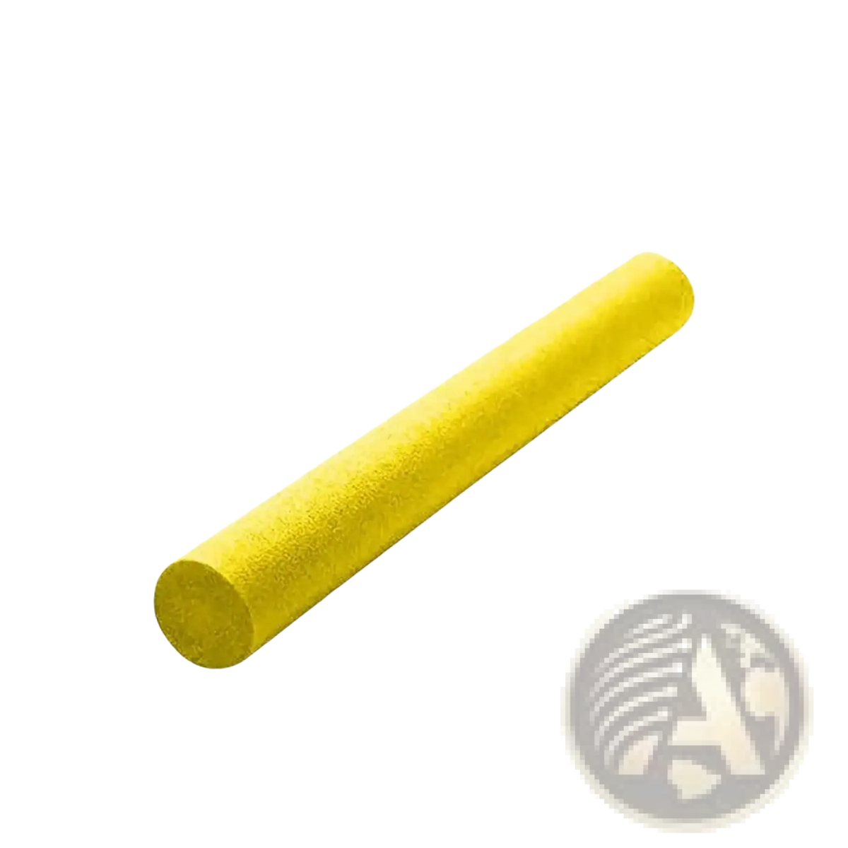 A bright yellow cylindrical pool noodle foam floating aid with a textured surface for buoyancy support