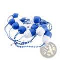 Blue and white buoy shaped pool safety divider line floats strung on braided rope for lane marking 5m length