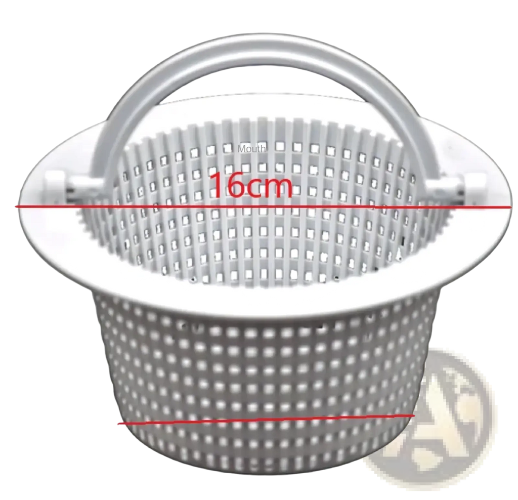 Silver metal pool skimmer filter basket drainage assembly with handle and perforated design for efficient filtration