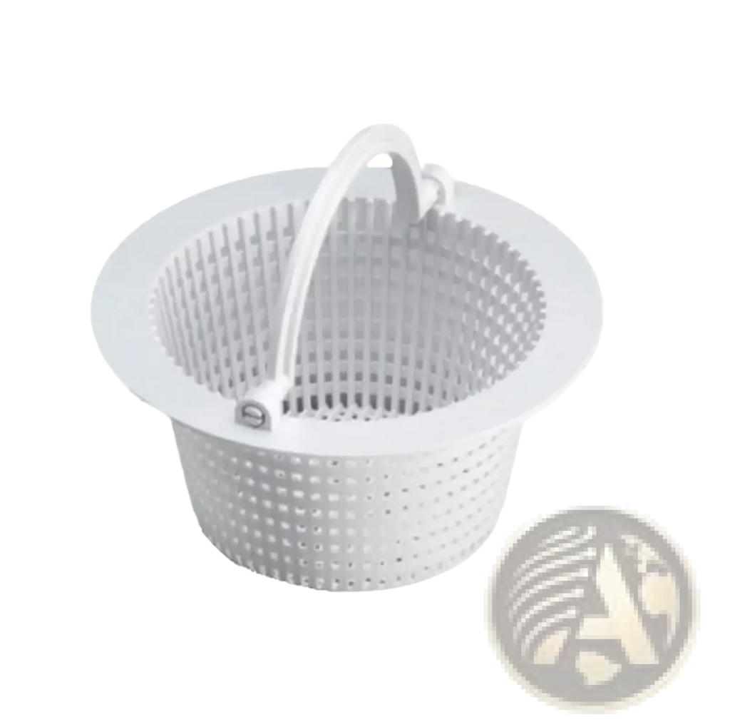 White plastic pool skimmer filter basket with handle for drainage assembly in pool filtration system