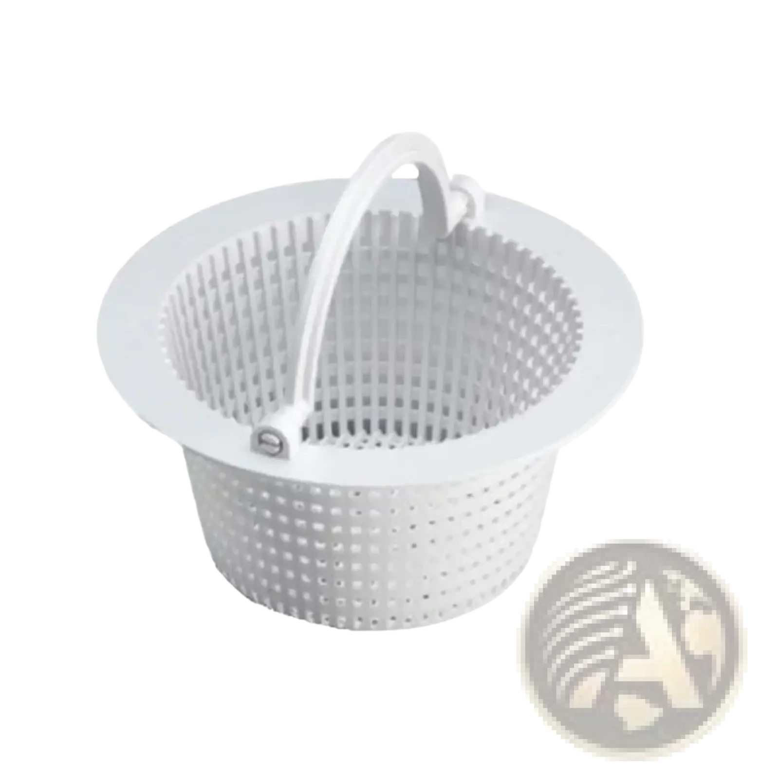 White plastic pool skimmer filter basket with handle for drainage assembly in pool filtration system