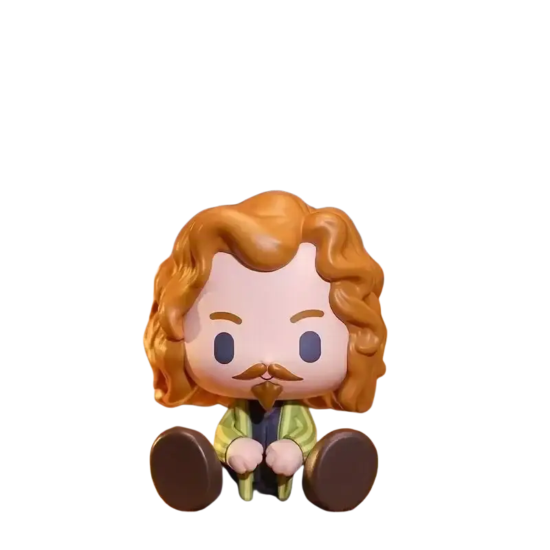 Pop mart harry potter blind box figurine featuring a cute orange-haired character with mustache in green and blue outfit