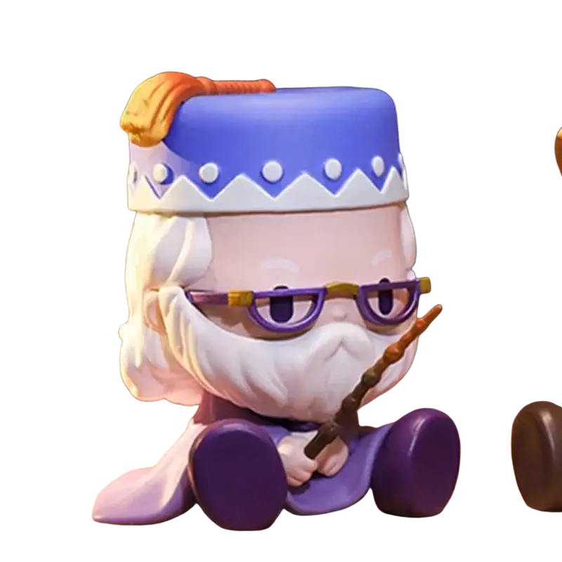 A charming purple and blue pop mart wizard figurine with white beard and glasses from harry potter blind box actual product
