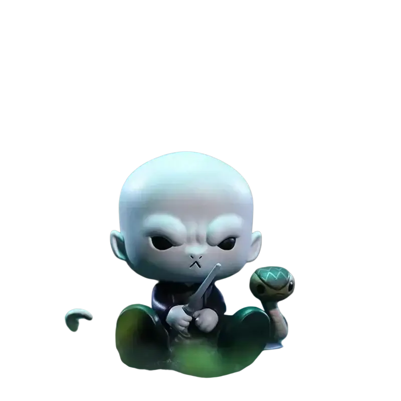 White chibi-style Voldemort figurine holding knife with snake from Pop Mart Harry Potter blind box actual product