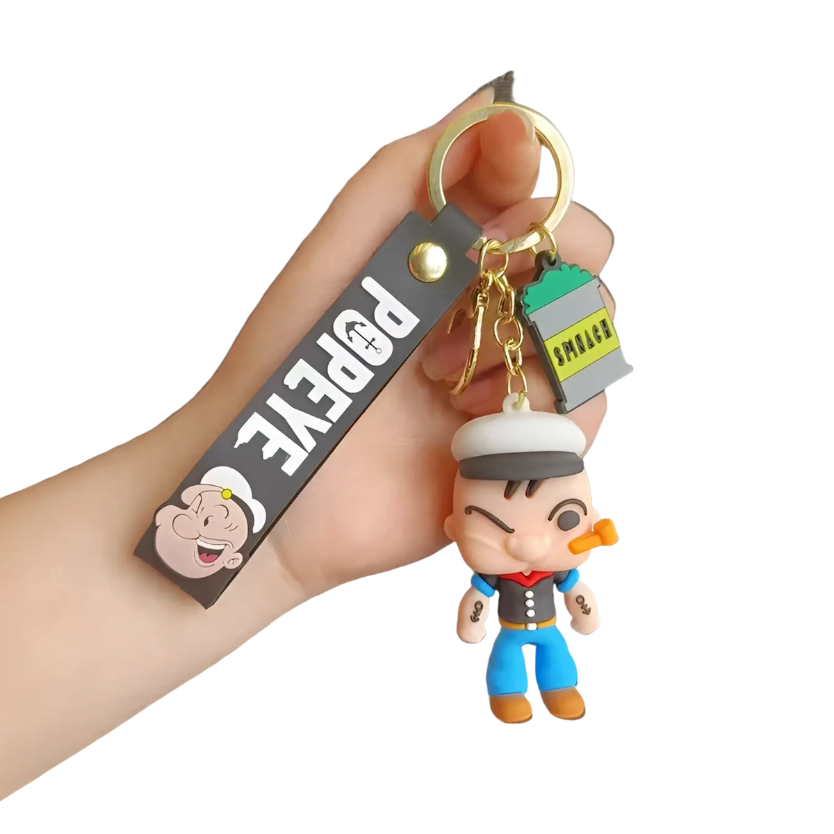 Popeye silicone keychain cartoon doll with a smiling face, white hat, and blue overalls bag pendant