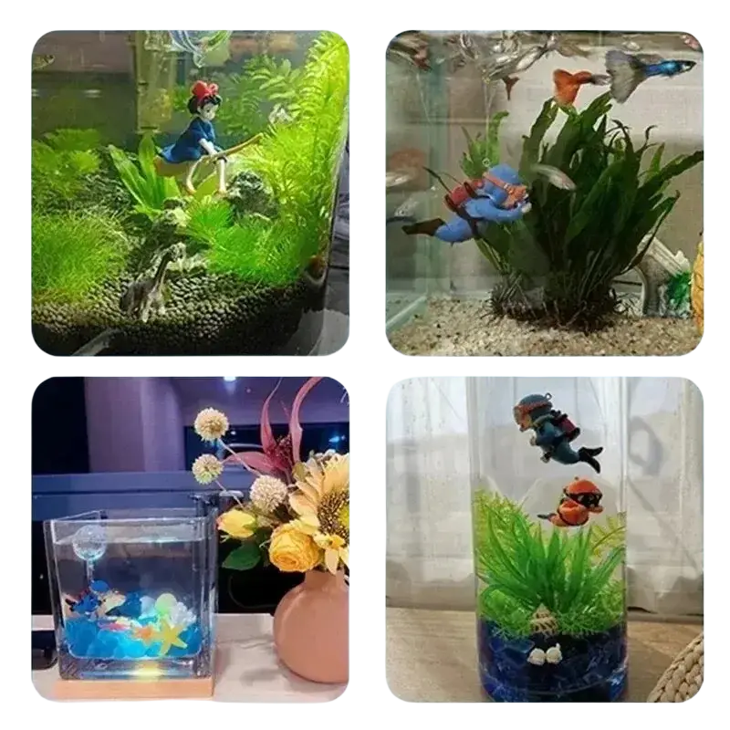 Clear glass aquarium with green aquatic plants and colorful fish as popular aquarium decorations for fish tanks