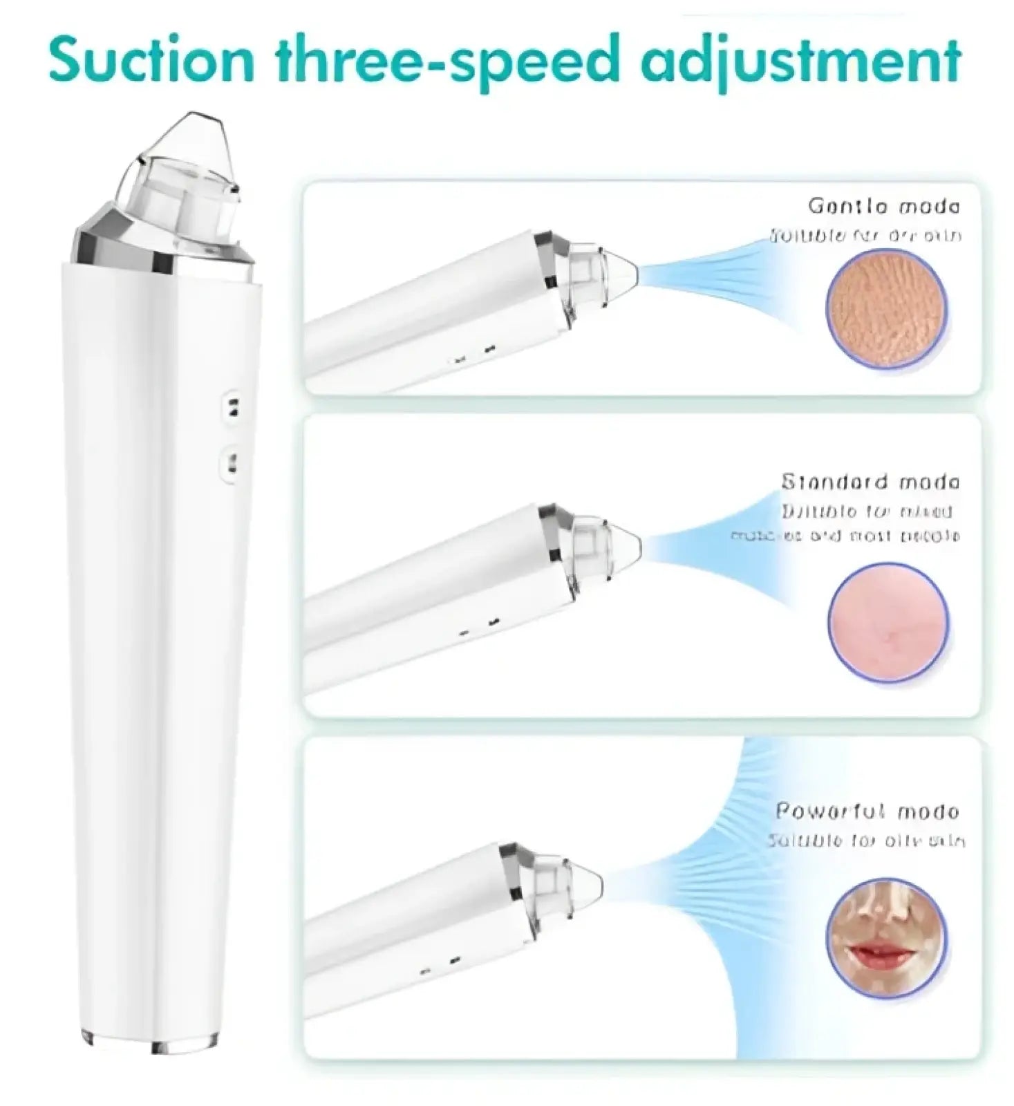 White pore cleaner electric facial suction device with three speed settings for different skin types