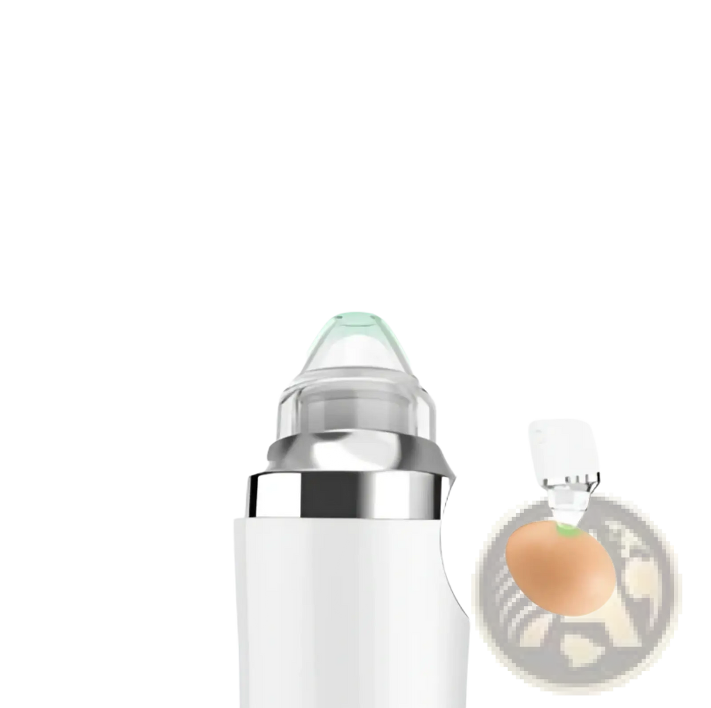 Pore cleaner electric facial suction device in white and silver with clear cone-shaped tip for gentle nasal blackhead extraction