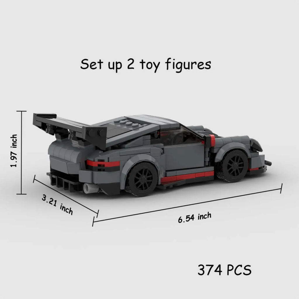 Gray and red lego technic Porsche 911 GT3 RS sports car model with black wheels 374pcs building blocks toy