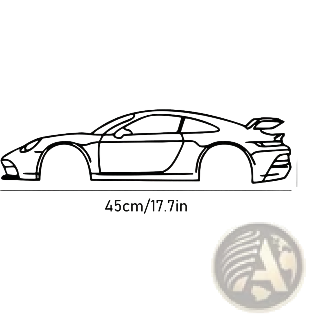 Black line art sticker of a porsche 911 sports car featured on porsche 911 metal wall art retro car silhouette