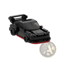 Black and red lego porsche 911 rwb building block race car model showing rear side with prominent spoiler