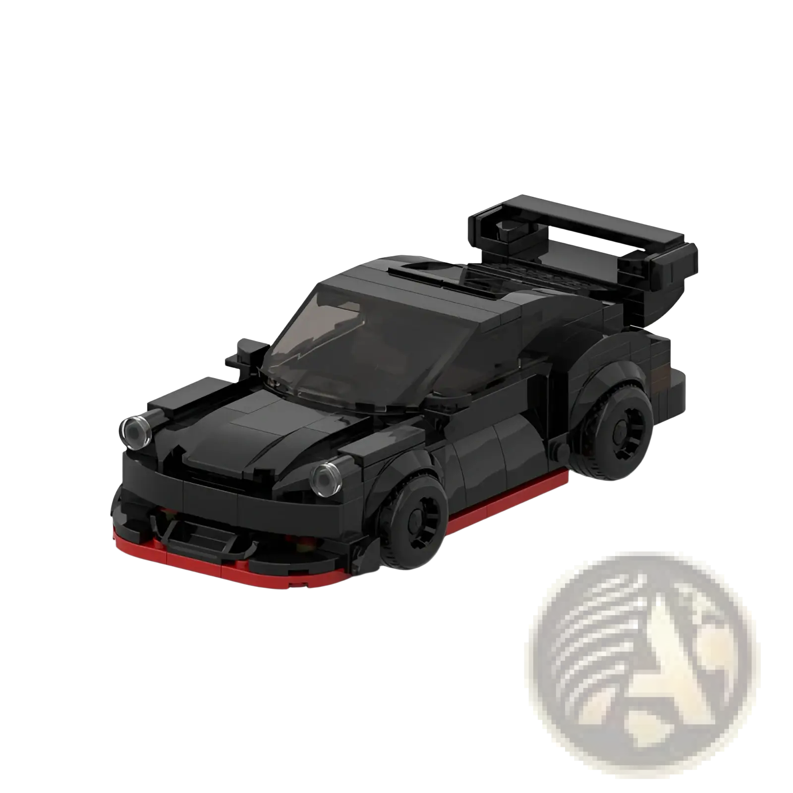 Black and red lego technic sports car model with sleek aerodynamic design of Porsche 911 Rwb building block speed car