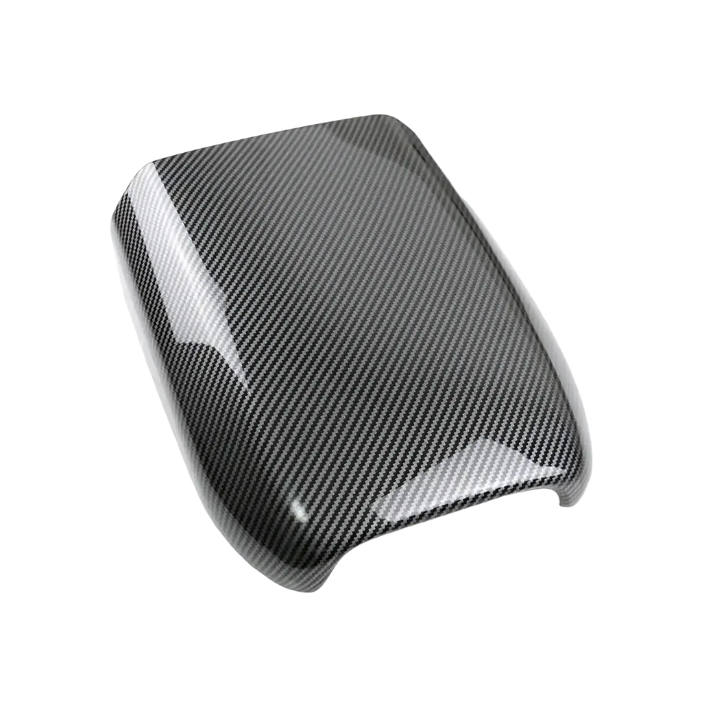 Black carbon fiber side mirror cover with glossy finish and diagonal weave for Porsche Cayenne 2018-2026 console cover