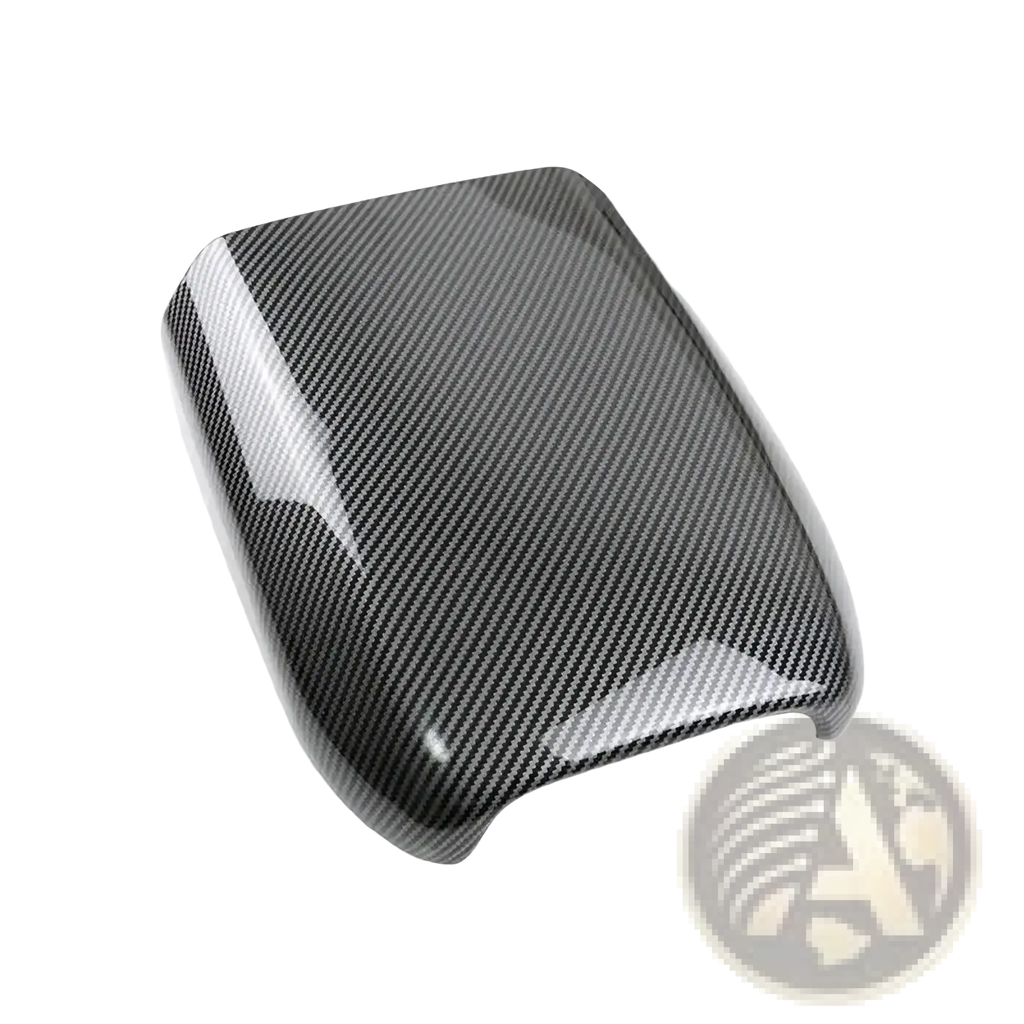 Black carbon fiber side mirror cover with glossy finish and diagonal weave for Porsche Cayenne 2018-2026 console cover