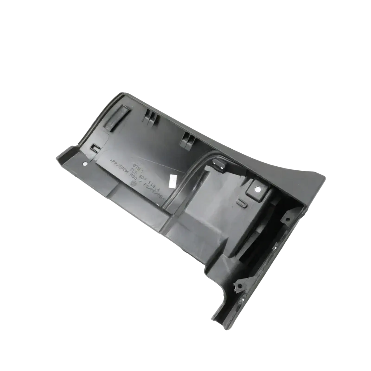 Black plastic molded fender trim panel with mounting holes for porsche cayenne 2007-2010 shown from back side