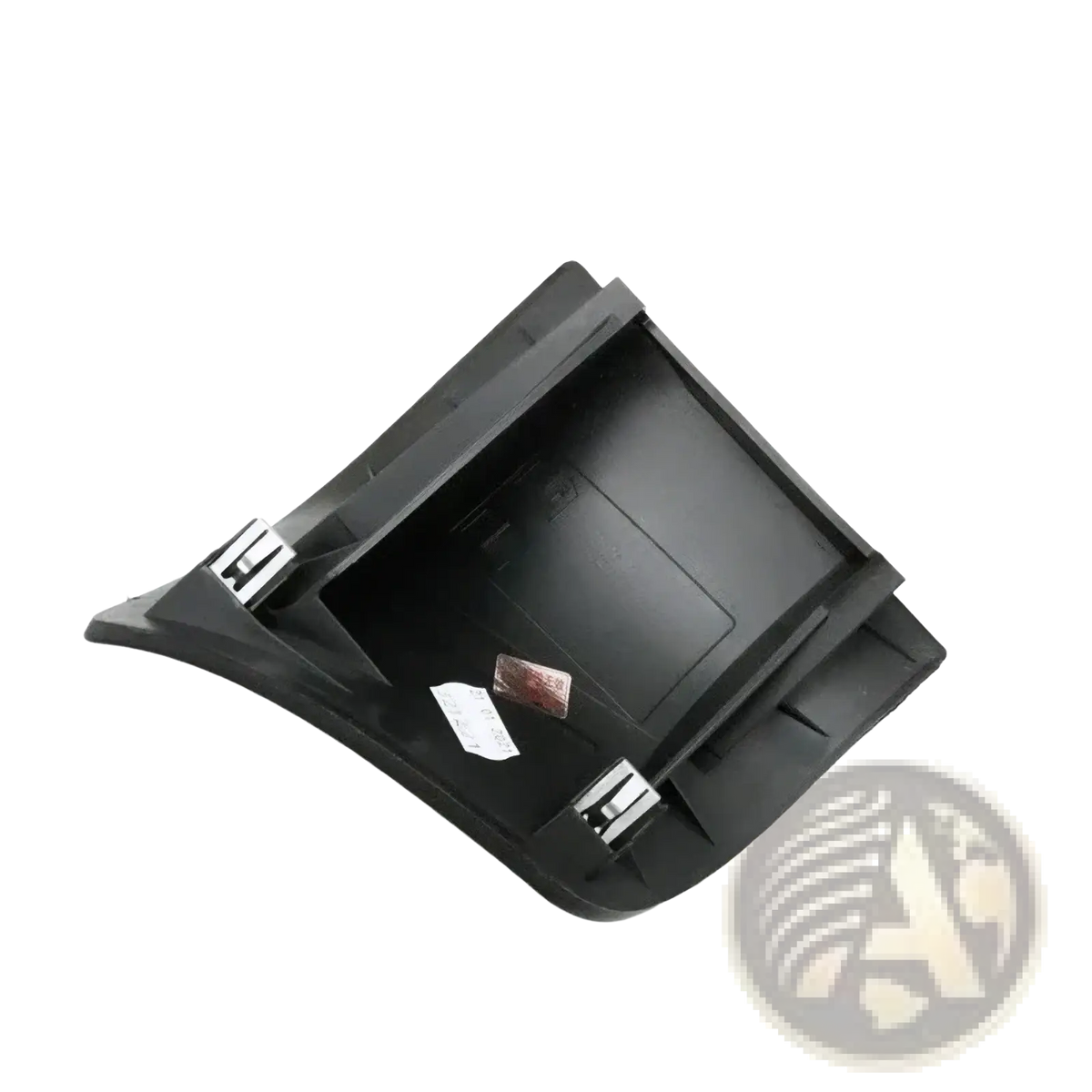 Black plastic armrest tray with silver metal clips for porsche cayenne fender trim 2007-2010 back side view