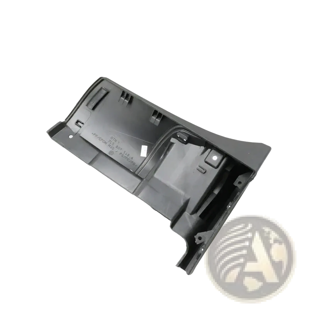 Black plastic molded fender trim panel with mounting holes for porsche cayenne 2007-2010 shown from back side