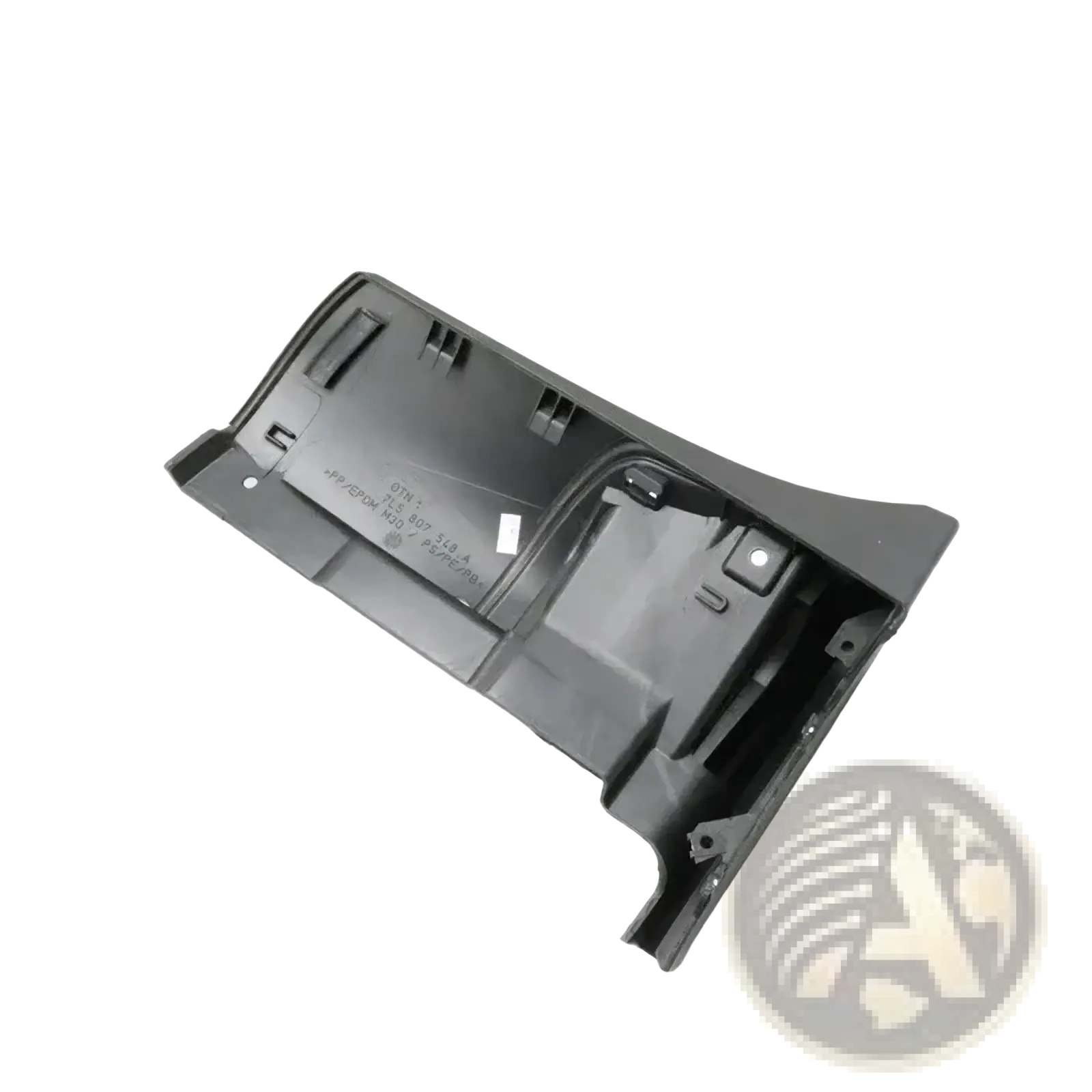Black plastic molded fender trim panel with mounting holes for porsche cayenne 2007-2010 shown from back side