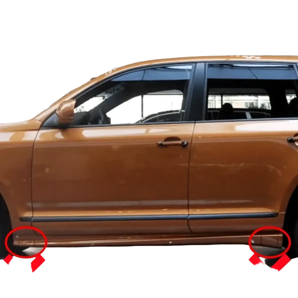 Bronze-colored porsche cayenne suv with black alloy wheels featuring fender trim for 2007-2010 models rear view