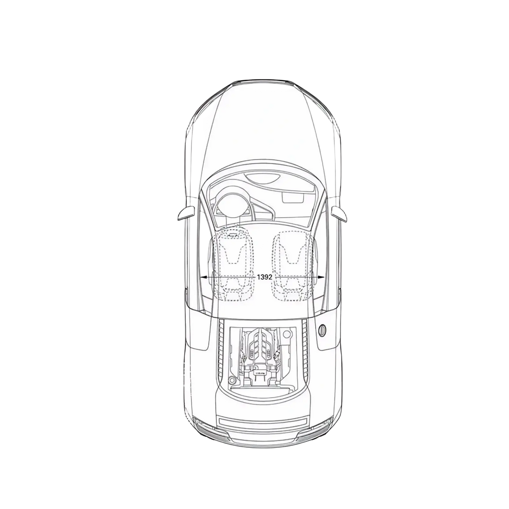 Top-down schematic of a Porsche Cayenne 2007-2010 showing wheel positions and interior seating layout